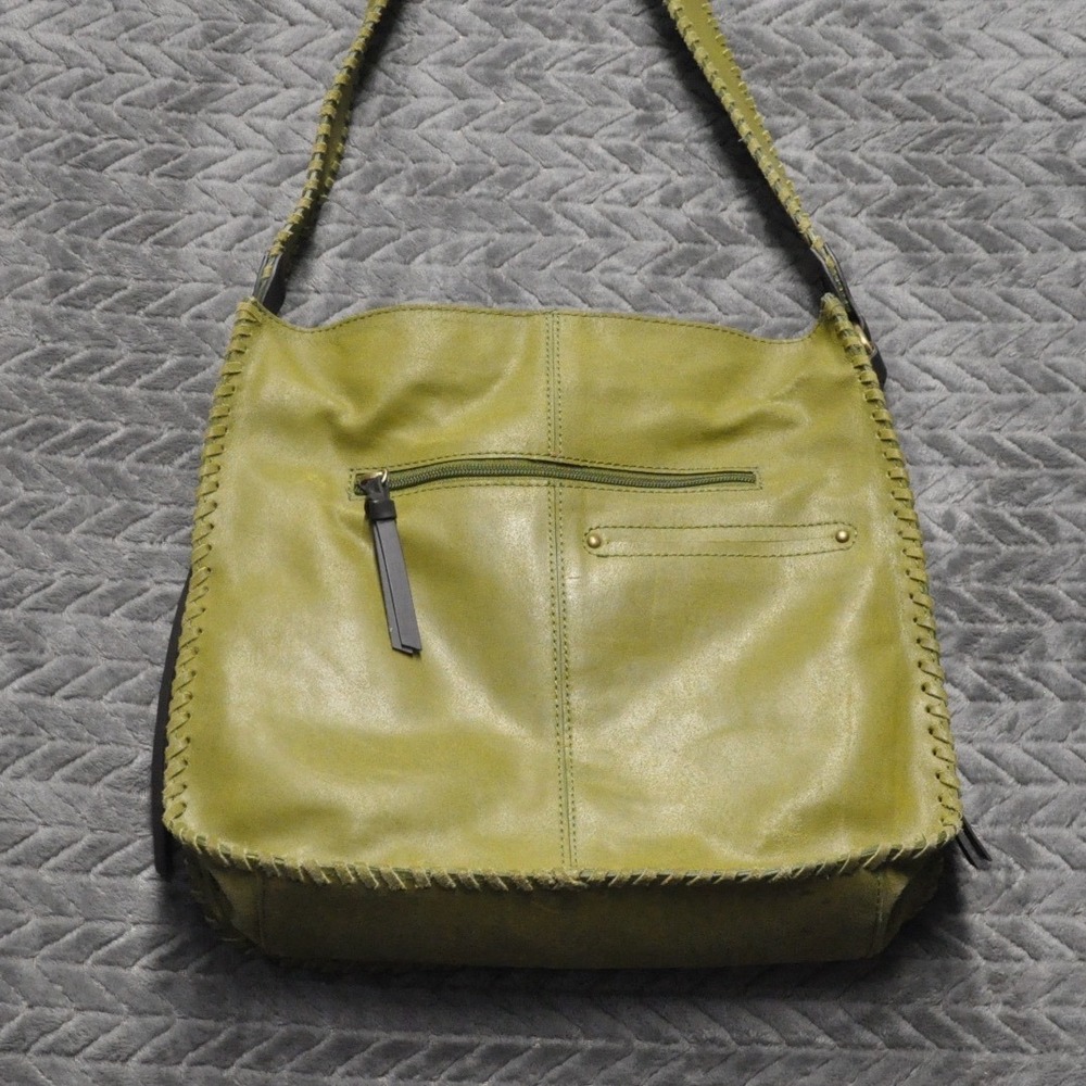 Nino Bossi Hobo Shoulder Bag Medium Olive Green Excellent Whipstitch‎ Leather